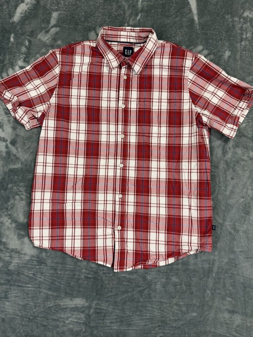 Gap Mens Red Plaid Short Sleeve Button-Down Shirt Size XL